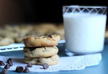Soy Milk Chocolate Chip Cookies Soy Milk Chocolate Chip Cookies with a cup of soy milk.