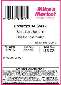 Porterhouse steak label 