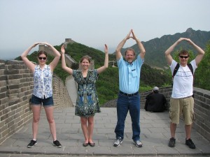  While in China earlier this summer (L-R), Kaleigh O’Hara, Katie Bauer, Dr. Maurice Eastridge, and Derrick Freshcorn expressed some Buckeye spirit atop the Great Wall.