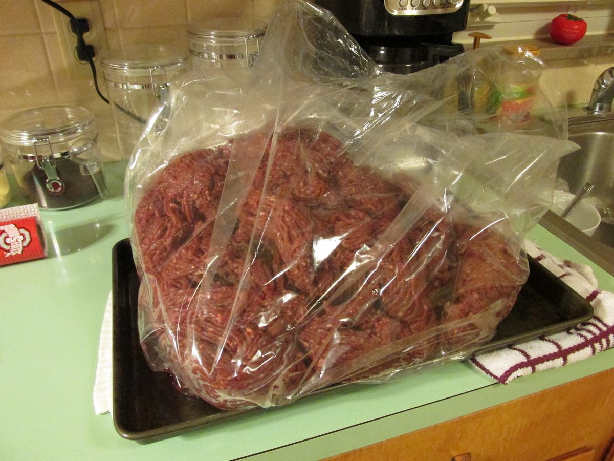 A large package of ground venison. 