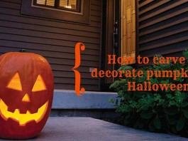 carved pumpkin on porch