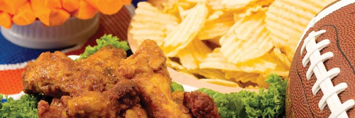 Wings, chips, carrots, football