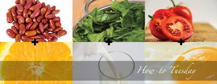 nutrition pairs kidney beans and citrus; spinach and milk; tomatoes and eggs