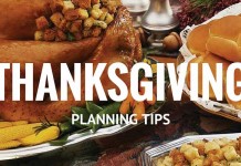 6 Thanksgiving planning tips Thanksgiving table with turkey, stuffing and rolls