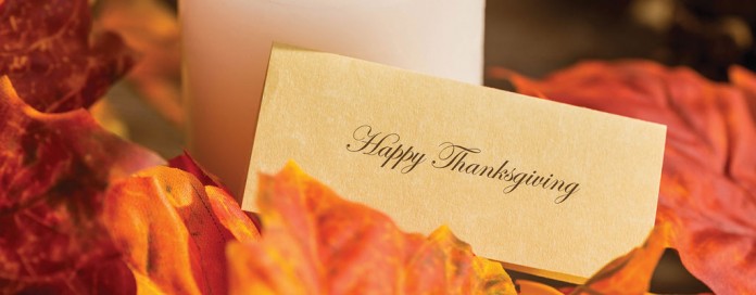 Happy Thanksgiving card and fall leaves