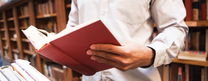 reading book in library