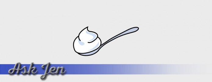 spoonful of yogurt graphic Ask Jen text with spoonful of yogurt graphic