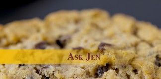 Cooking with oatmeal: Oatmeal cookies and no-bakes Ask Jen text with cookie