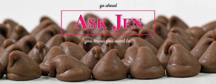 Chocolate chips with Ask Jen text