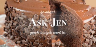 Blue ribbons and baking contests chocolate cake with Ask Jen text