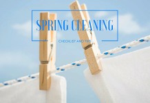 Your guide to spring cleaning: A household checklist and tips clothesline with 'spring cleaning checklist and tips' text
