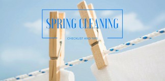 clothesline with 'spring cleaning checklist and tips' text