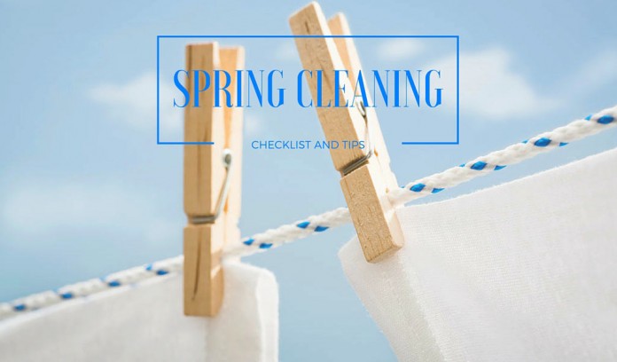 clothesline clothesline with 'spring cleaning checklist and tips' text