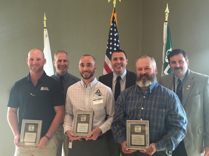 tree City.1 Pictured at the Central Ohio Tree City USA Awards are (left to right) James Wills Jr., forestry supervisor for the City of Springfield; Peter Smith, program manager for the Arbor Day Foundation; Matt Ulrey, parks and urban forestry manager for the City of Westerville Parks and Recreation Department; Tyler Stevenson, urban forestry coordinator for the ODNR Division of Forestry; Dan Yarnell, city arborist for the City of Wooster; and Dave Lane, assistant chief for the ODNR Division of Forestry.