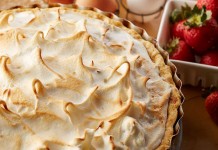Strawberry Rhubarb Custard Meringue Pie