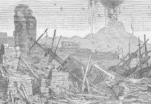 1816: The year without a summer drawing of eruption of Tambora