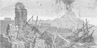 1816: The year without a summer drawing of eruption of Tambora