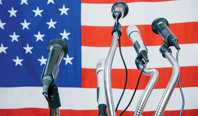 flag and microphones flag and microphones