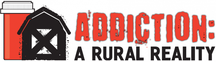 Addiction: A Rural Reality A red pill bottle silo stands next to a distressed barn.