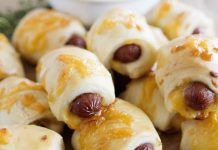 Cheddar Pigs in a Blanket with Mustard Dipping Sauce