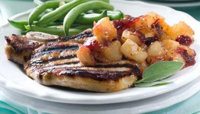 feature.web Brined Pork Chops with Spicy Pear Chutney