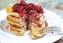 Almond Butter Griddlecakes with Smashed Maple Raspberries