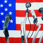 flag and microphones