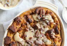 Pumpkin Bread Pudding with Bourbon Sauce