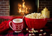 12 stages of Christmas (movies) hot coco and popcorn