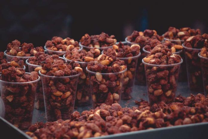Hot Chocolate Spiced Nuts Hot Chocolate Spiced Nuts in small plastic cups