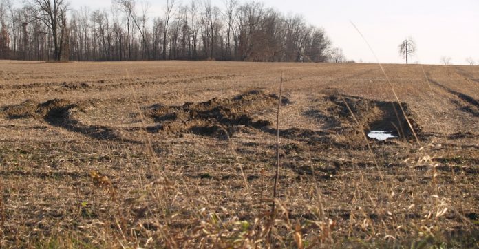 rutted wet farm field, Ohio farm, planting,
