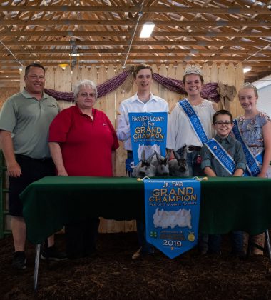 The grand champion rabbit was exhibited by Aiden Ferguson. Woodsfield Savings Bank bought it for $700.