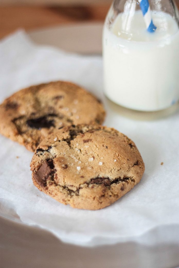 chocolate-chip-cookies Chocolate Chip Cookies with a glass of milk