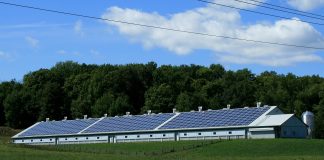 solar panels mounted on the roof of a barn