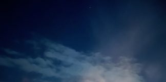 Fires lit in a snow-covered peach orchard.