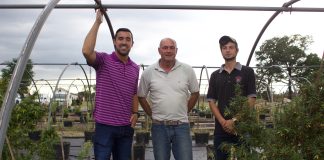The Ohio Hemp Co. focuses on research, leadership with new crop Three men stand near hemp plants growing in pots in a hoophouse.