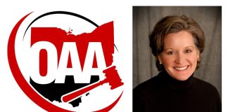 An image of the Ohio Auctioneers Association logo and Karen Huelsman.