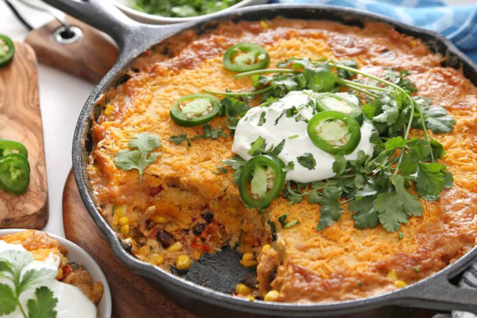 Spicy Southwest Chicken Cornbread Skillet