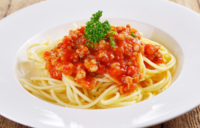spaghetti pasta with tomato sauce.