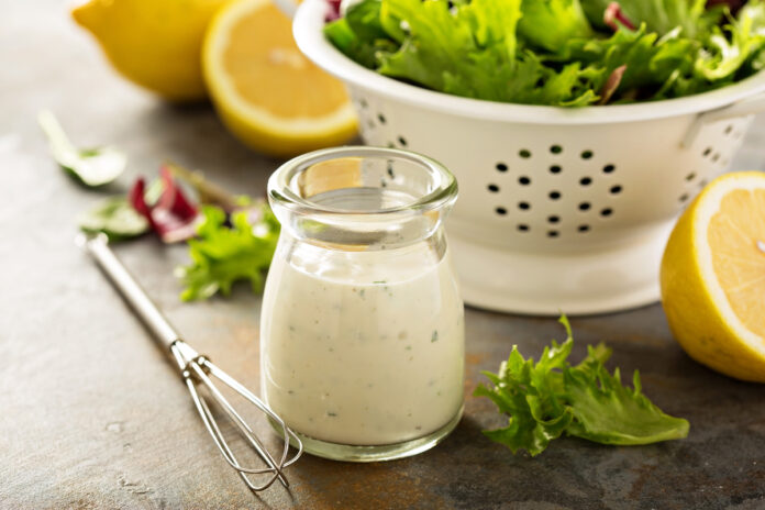 Homemade lemon ranch dressing in a small jar