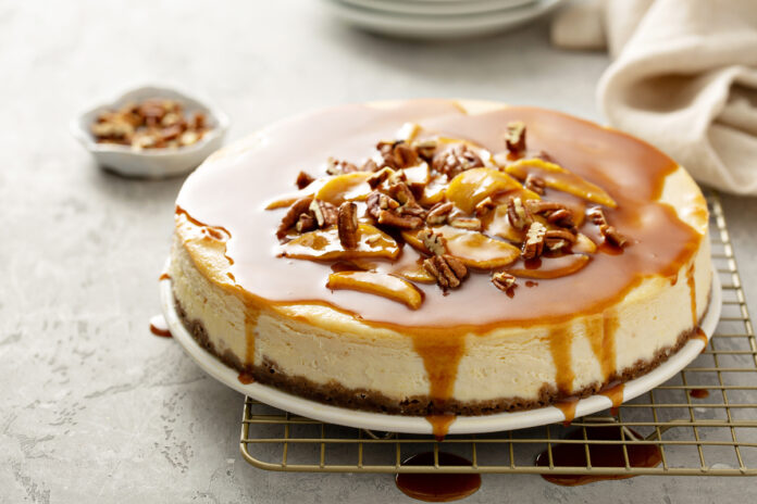 Apple caramel pecan cheesecake