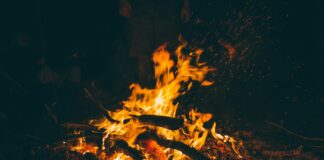 burning firewood at night