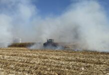 Record dryness raises fire risk for Ohio farmers during harvest fire in field