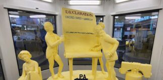 The 2026 Pennsylvania Farm Show Butter Sculpture celebrates Founding Fathers